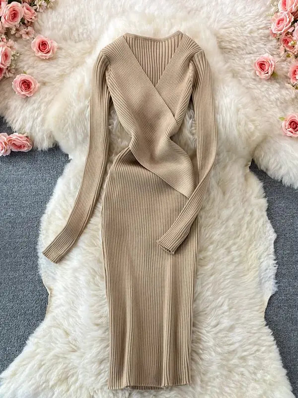 YuooMuoo-Robe élégante à col en V croisé pour femme, taille fine, tambour mince, tenue de bureau coréenne, robe éducative pour femme, automne, hiver, 2023