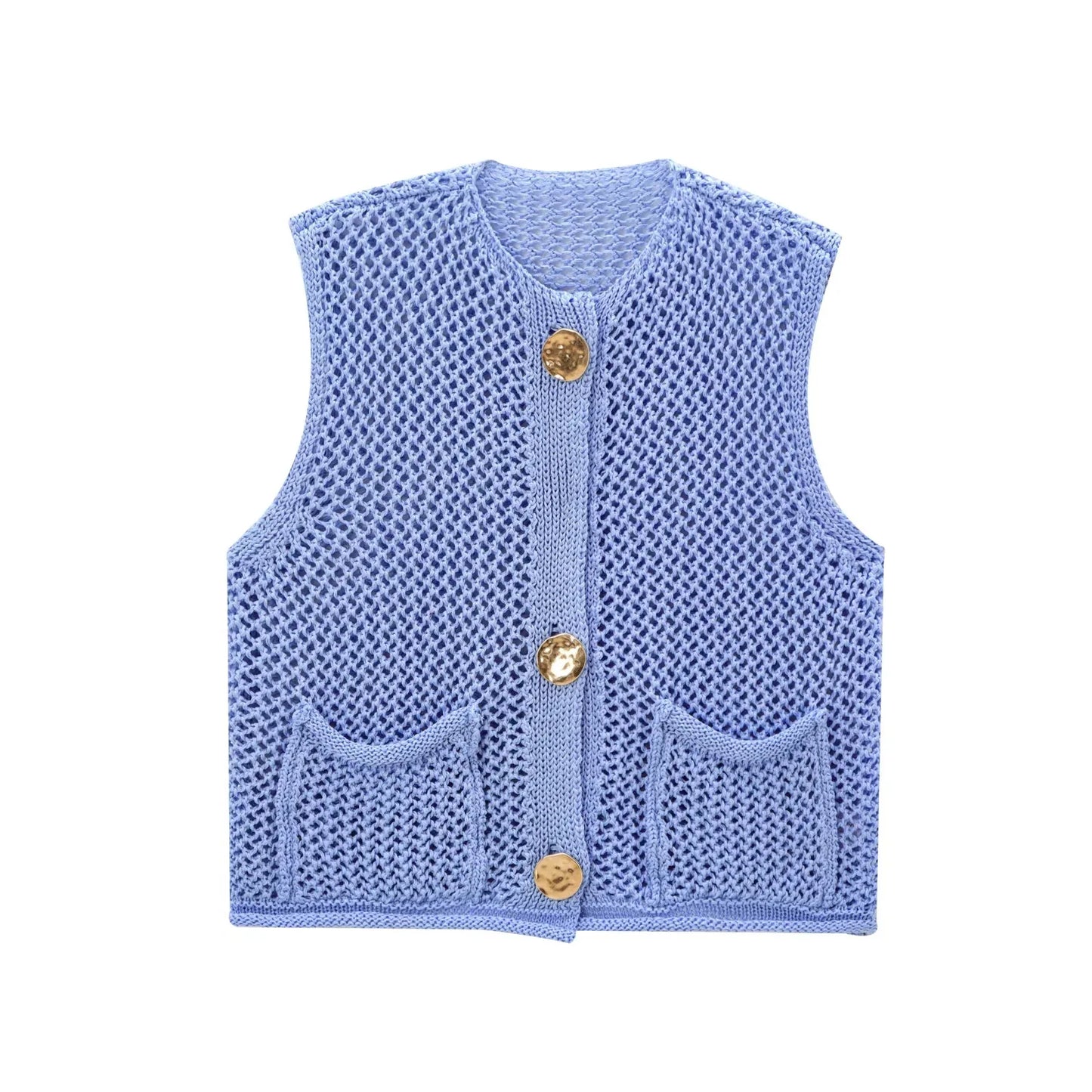 gilet a la mode sans manche en tricot. Chic avec des poches Patch bouton, existe en 3 coloris
