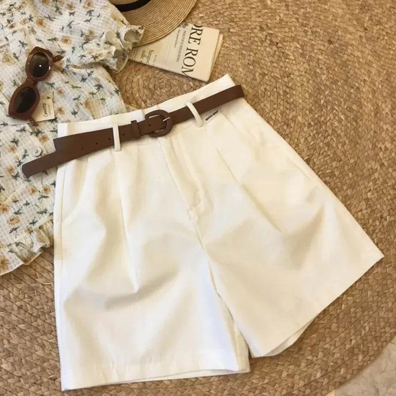 Short à Jambes Larges en Coton pour Femme, Pantalon Court, Slim, Ligne A, Bureau, Classique, Décontracté, Fermeture Éclair, Été 2024