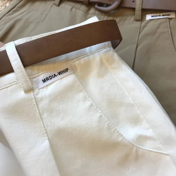Short à Jambes Larges en Coton pour Femme, Pantalon Court, Slim, Ligne A, Bureau, Classique, Décontracté, Fermeture Éclair, Été 2024