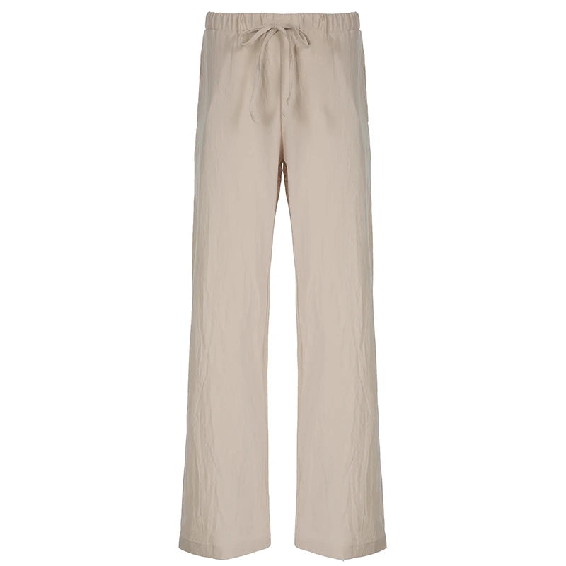 Pantalon droit bandage pour femme, streetwear décontracté pour femme, élastique basique, taille basse, large, mode estivale, 2024