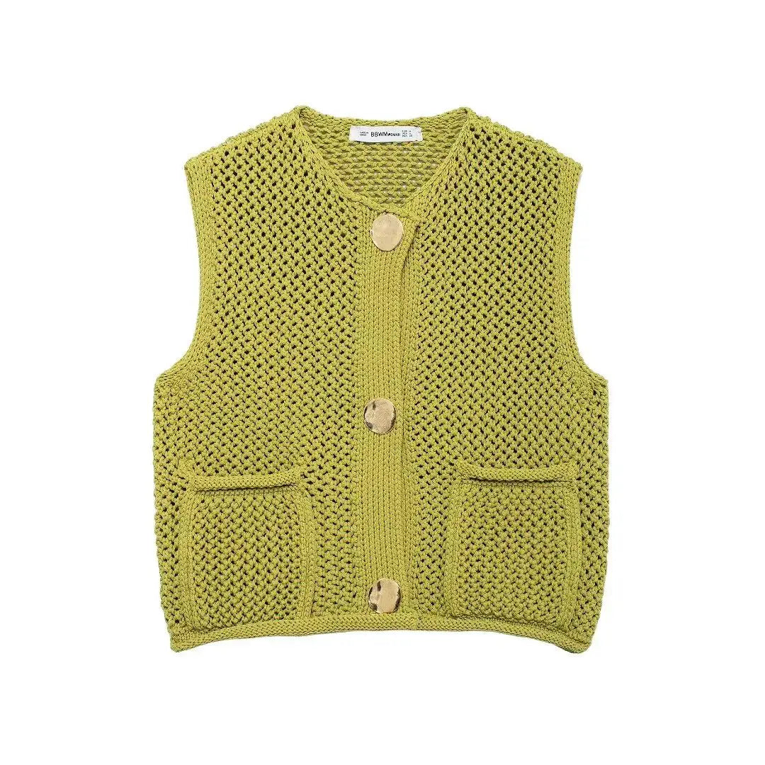 gilet a la mode sans manche  en  tricot. Chic avec des poches Patch bouton, existe en 3 coloris