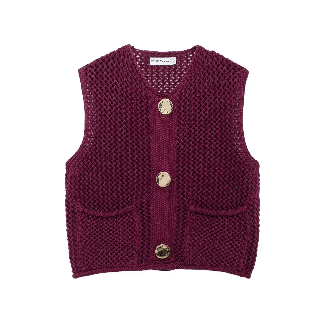gilet a la mode sans manche  en  tricot. Chic avec des poches Patch bouton, existe en 3 coloris