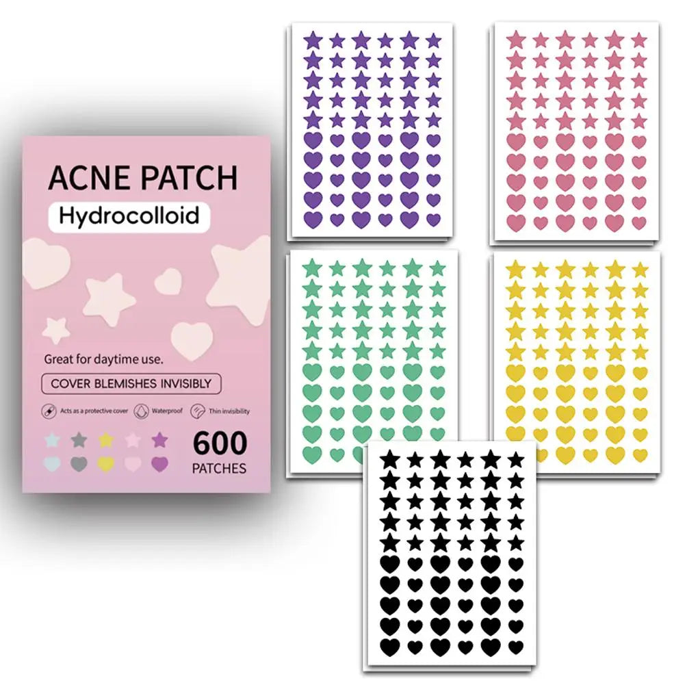 300/600 comptes coloré mignon étoiles coeurs acné boutons patchs couverture autocollants, Invisible visage tache bouton correcteur outil de maquillage