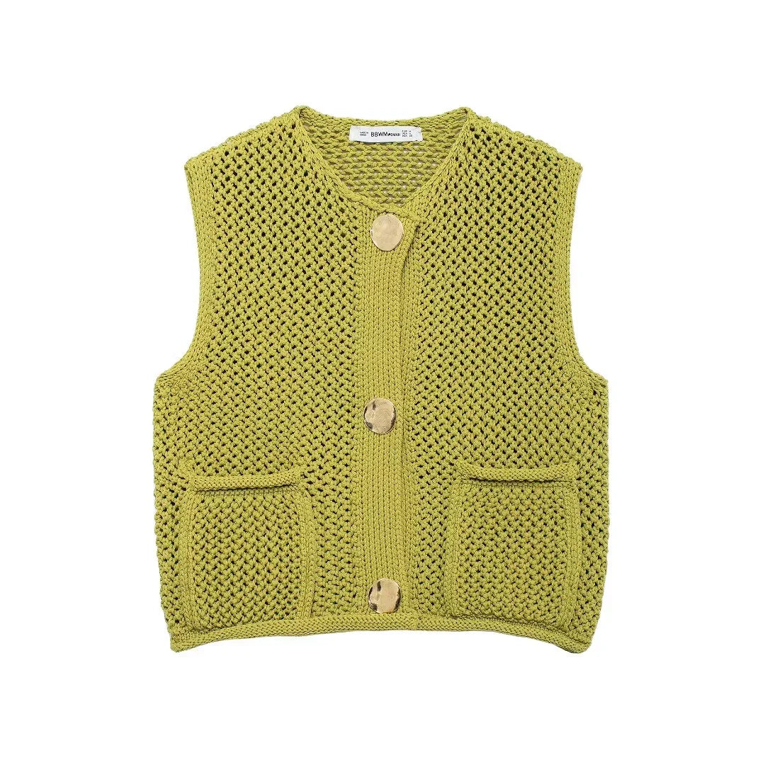 gilet a la mode sans manche  en  tricot. Chic avec des poches Patch bouton, existe en 3 coloris