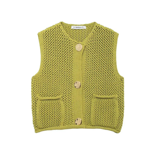 gilet a la mode sans manche  en  tricot. Chic avec des poches Patch bouton, existe en 3 coloris