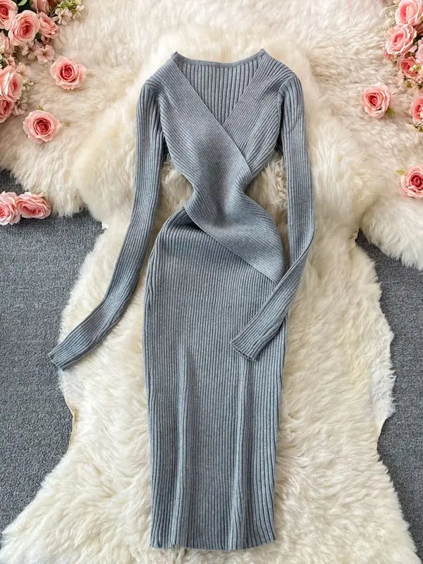 YuooMuoo-Robe élégante à col en V croisé pour femme, taille fine, tambour mince, tenue de bureau coréenne, robe éducative pour femme, automne, hiver, 2023