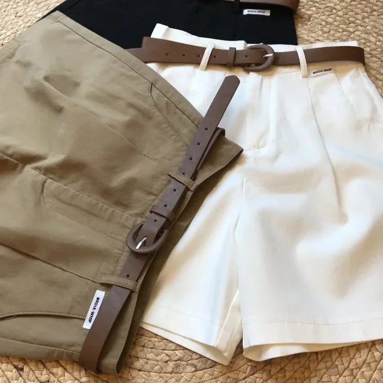 Short à Jambes Larges en Coton pour Femme, Pantalon Court, Slim, Ligne A, Bureau, Classique, Décontracté, Fermeture Éclair, Été 2024