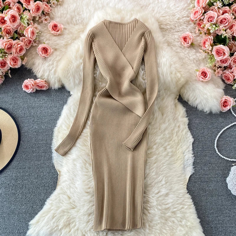 YuooMuoo-Robe élégante à col en V croisé pour femme, taille fine, tambour mince, tenue de bureau coréenne, robe éducative pour femme, automne, hiver, 2023