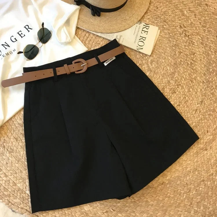 Short à Jambes Larges en Coton pour Femme, Pantalon Court, Slim, Ligne A, Bureau, Classique, Décontracté, Fermeture Éclair, Été 2024