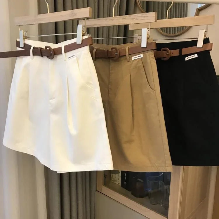 Short à Jambes Larges en Coton pour Femme, Pantalon Court, Slim, Ligne A, Bureau, Classique, Décontracté, Fermeture Éclair, Été 2024